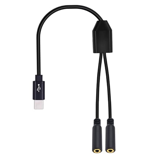 Poyiccot USB C to 3.5mm Audio Cable, 2-in-1 USB Type C to 3.5mm TRRS Female Headphone Stereo Adapter Aux Splitter Cable Compatible with Micphone, Headphone, Galaxy, MacBook, 30cm/1ft - style: 1 to 2 ways