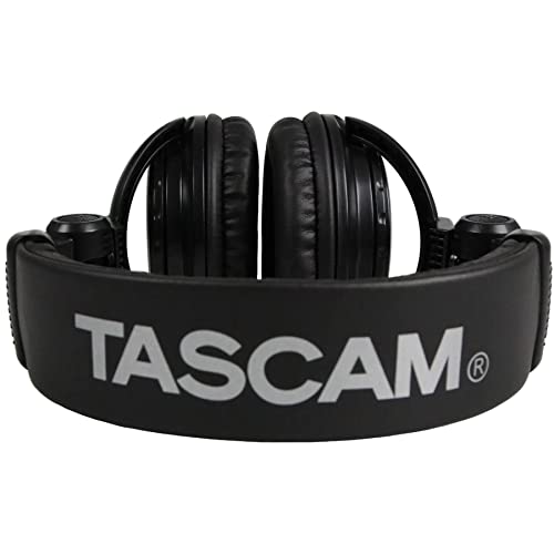 TASCAM TH-02 Professional Studio Monitor Headphones, Wired, Over Ear — for Recording, Podcast, DJ, Music and Guitar, with 1/4 Inch Jack Adapter