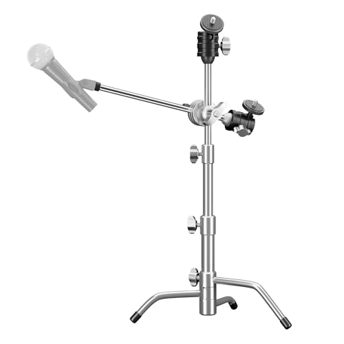 Heavy Duty Mic Stand for Desk, SUPON Stainless Steel Desktop Microphone Stand with 5/8, 3/8, 1/4 Adapters, Pro C-Stand Boom Arm for Blue Yeti, Shure SM7B, Camera, Light, Video Recording