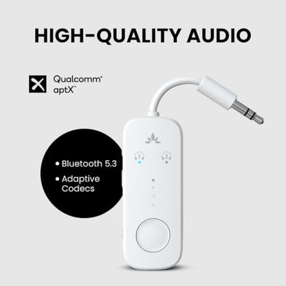 Avantree Relay - Airplane Bluetooth Adapter for 2 AirPods or Headphones | Qualcomm aptX Adaptive, 25H Battery, Future-Proof Firmware Upgradable, 3.5mm AUX Audio Transmitter for Flight Travel & Gym - color: 2-White
