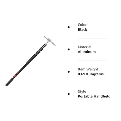 Handheld Boom Pole for Shotgun Mic, 3-Section Extendable Microphone Arm | Filming with 3/8" and 5/8" Threads, 3ft to 8.3ft Adjustable Length, Portable