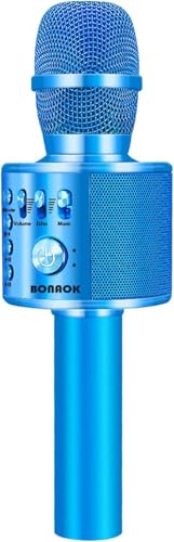 BONAOK Wireless Bluetooth Karaoke Microphone,3-in-1 Portable Handheld Karaoke Mic Speaker Machine Birthday Home Party for PC or All Smartphone (Q37 Blue) - color: Blue