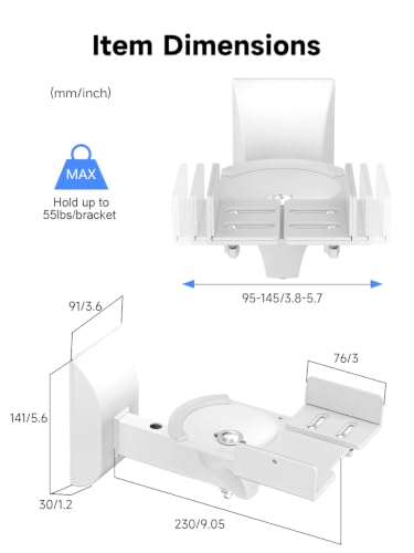 suptek Small Dual Side Clamping Bookshelf Speaker Wall Mounting Bracket for Small Surrounding Sound Speakers, Hold up to 55lbs White SPM201SW - size: Small--white