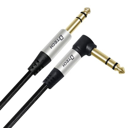 DTECH 5ft Electric Guitar Cable TRS 1/4 Instrument Cord Aux Right Angle Balanced Stereo Jack Quarter Inch 6.35mm for DJ Speaker Amplifier Bass Studio Audio Monitor Mixer - size: 5fr right angle