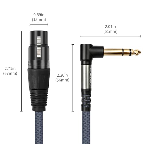 2 Pack 10FT Right Angle 1/4 TRS Male to 3Pin XLR Female Microphone Cable,6.35mm TRS to XLR Female Braid Quarter inch Balanced Cable for Mixer Microphone Active Speakers