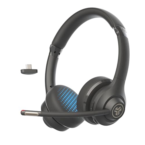 JLab, Go Work Gen 2, Wireless Headset, Bluetooth, USB Dongle, Boom Mic, Multipoint, Over Ear Headphones, Black