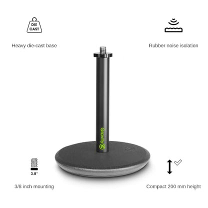 Gravity Microphone Stand MS T 01 B Tabletop Microphone Stand with Round Base for Desktop Recording and Podcasting, black