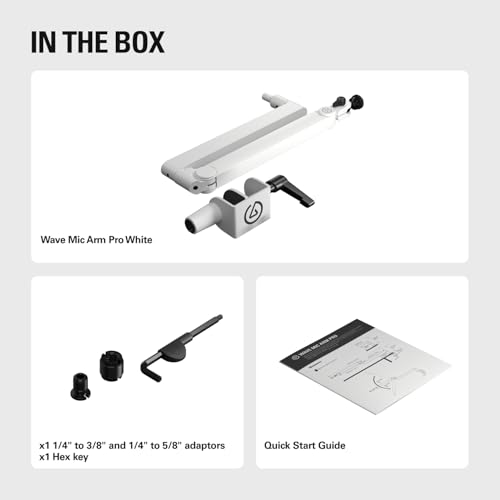 Elgato Wave Mic Arm Pro White, Gas Spring Mic Arm | Supports up to 3kg, Silent gas-spring adjustment, Hidden cable channels, Padded clamp, Compatible with most mic brands - color: White
