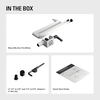Elgato Wave Mic Arm Pro White, Gas Spring Mic Arm | Supports up to 3kg, Silent gas-spring adjustment, Hidden cable channels, Padded clamp, Compatible with most mic brands - color: White