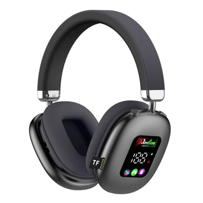 Wireless Bluetooth Over-Ear Headphones with Mic, LED Display, Deep Bass Stereo Sound, Low Latency, Noise Cancelling Mic, Lightweight Headset for Work, Home, PC, Phone (Black) - color: Black