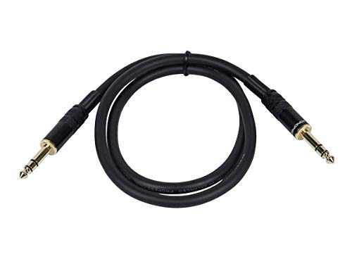 Monoprice 104792 3ft Premier Series 1/4in TRS Male to Male Cable, 16AWG (Gold Plated) Black - size: 3ft
