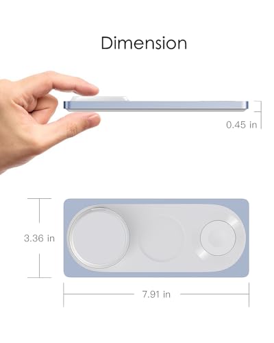 3 in 1 Wireless Charging Station for Apple Devices with MagSafe | For iPhone 17/Air/16/15/14/13/12, AirPods & Apple Watch, Foldable Portable Aluminum Charging Stand, Adapter Included - color: Blue