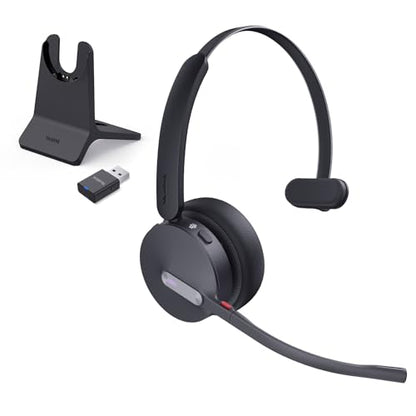 Yealink WH64 Mono Hybrid Wireless Headset with Mic DECT Dongle & Bluetooth | Teams Zoom Certified Headphones with Charging Stand, 492ft Range, 3X Noise Canceling Mic, 26H Battery for PC Cell Phones - style: WH64 Hy-Mono with Stand