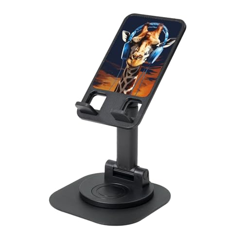 Giraffe wearing headphones Phone Stand for Desk Angle Height Adjustable Folding Cell Phone Holder Foldable Aesthetic Desktop Phone Stand Portable Cellphone Stand for All Phone Stand Smartphones - color: Black