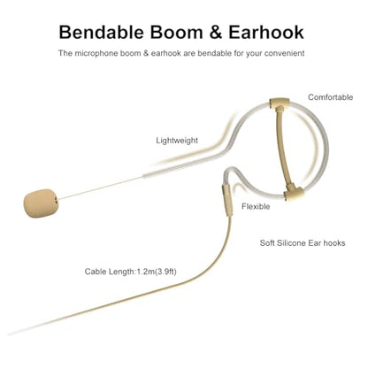 Headset Microphone Single Ear Earset Headworn Low Profile Omnidirectional On-Ear Audio Condenser Mic for Sennheiser Wireless System Bodypack Transmitter, Musicians, 3.5mm Female Screw Plug - size: 3.5mm Female Screw Plug for Sennheiser Only
