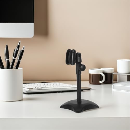 Hemobllo Adjustable Desktop Microphone Stand round Base, Portable and Compact Metal Mic Holder for Professional Studios and Podcasting, Height Adjustable Microphone Support