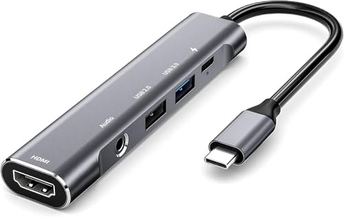 USB C to HDMI Adapter Dex Dock for Galaxy S25/S24/S23/S22/Note20/TabS9/S8/S7,Type-c hub with 3.5mm Audio Jack,4K HDMI,USB3.0,PD 60W,Adapter for iPhone 15/iPad Air 4/5,iPad mini 6,Nintendo Switch1. - color: Gray 5IN1 3.5mm