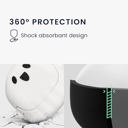 kwmobile Design Cover for Anker Soundcore Liberty 4 NC Case - Silicone Cover for Earbuds Charging Case - Protective Headphone Holder with Carabiner Clip - White/Black