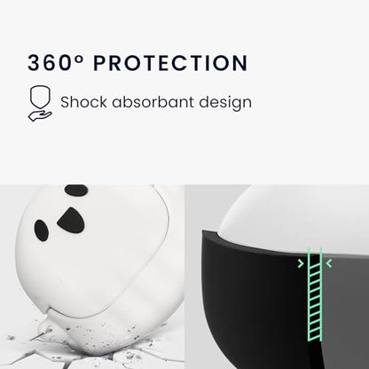 kwmobile Design Cover for Anker Soundcore Liberty 4 NC Case - Silicone Cover for Earbuds Charging Case - Protective Headphone Holder with Carabiner Clip - White/Black