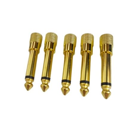 1/4 Mono to 1/8 Mono Adapter, 5-Pack 6.35mm TS Male to 3.5mm Female Audio Connector, Gold