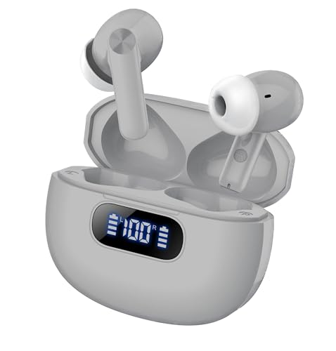 Wekily Wireless Earbuds, Bluetooth 5.3 Headphones LED Power Display, 2025 New Wireless Earphones, 4 ENC Noise Cancelling Mic, HiFi Stereo, 48H Playtime Mini Case IP7 Waterproof for iOS Android - color: Titanium Grey