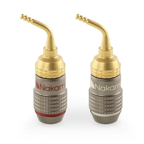 Nakamichi FanLock Excel Series 24K Gold Plated 2mm Pin Plugs, 10-18 AWG | Gauge Size 4mm for Spring Clip Terminal Speakers Amplifier Hi-Fi Audio Wire Cable Quick Connector Banana, 2 Pcs (1-Pair) - size: 2 Pcs (1-Pair)