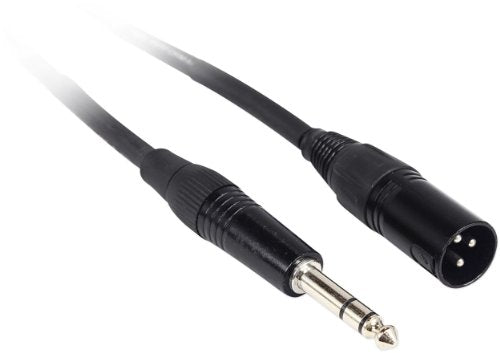 Rockville RCXMB10-B Black 10' Male REAN XLR to 1/4" TRS Cable, 2-Pack | Patch Cable, Balanced Audio, 24 AWG OFC, 90% Spiral Shield, EMI/RFI Rejection, Flexible, Low Noise, 100% Copper