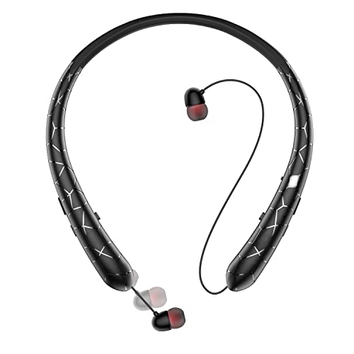 Bluetooth 5.3 Neckband Bluetooth Headphones, Sweat Resistant Noise Canceling Stereo Headphones, and Retractable Ear Tips for Music, Conference, Videos