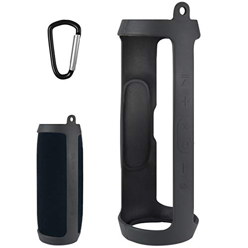 Linkidea Silicone Speaker Case Cover Compatible with JBL Charge 3, Protective Soft Skin Sleeve, Travel Carrying Pouch with Keychain Hook (Black)