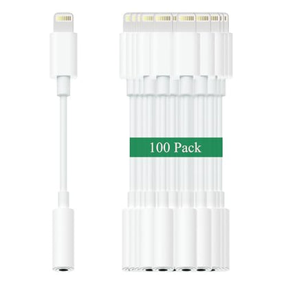 Lightning to 3.5mm Headphone Adapter for iPhone - 100 Pack Hi-Fi iPhone Aux Adapter Converter Jack Dongle Audio Cord for Apple iPhone 14 13 12 11 X XS White - with Microphone - size: 100-Pack Standard Lightning