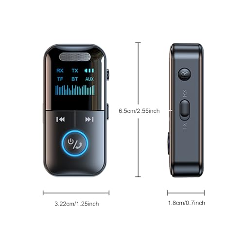 Docooler GT69 Wireless BT Audio Receiver + Transmitter 2-in-1 Audio Adapter Support TF Card Playback Support 3.5mm Audio HD Display Real-time Display of Usage Status 10m Transmission Black