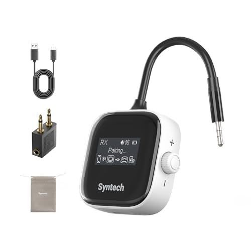 Syntech Airplane Bluetooth Transmitter Receiver for 2 AirPods or Wireless Headphones (White) - color: White