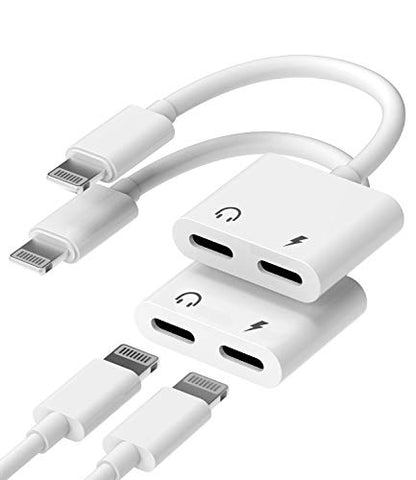 Dual Lightning Jack Dongle for iPhone Headphone Adapter 2in1(2pack) Audio Charge Splitter Cable MFI Certified 14 13 12 11 Pro Max Mini 7 8plus X XS XR for iPad Earphone AUX Charging Converter