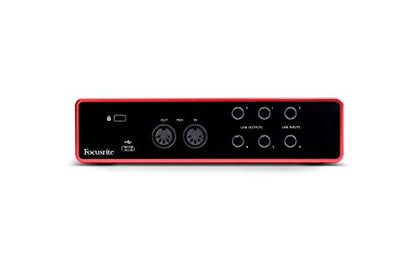 Focusrite Scarlett 4i4 USB-C Audio Interface Studio Bundle with Mackie CR3-X Monitors Condenser Microphone Headphones Boom Stand Pop Filter XLR and TRS Cables and Production Software