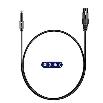 J&D XLR Female to 1/4 Inch 6.35mm TRS Stereo Jack Cable, XLR to Quarter inch Balanced Signal Interconnect Patch Cord for Speaker Condenser Mic Guitar Mixer AMP, 3 Feet - size: 3 Feet
