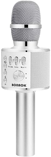 BONAOK Wireless Bluetooth Karaoke Microphone,3-in-1 Portable Handheld Mic Speaker for All Smartphones,Gifts for Kids Adults All Age Q37(Silver) - color: Silver