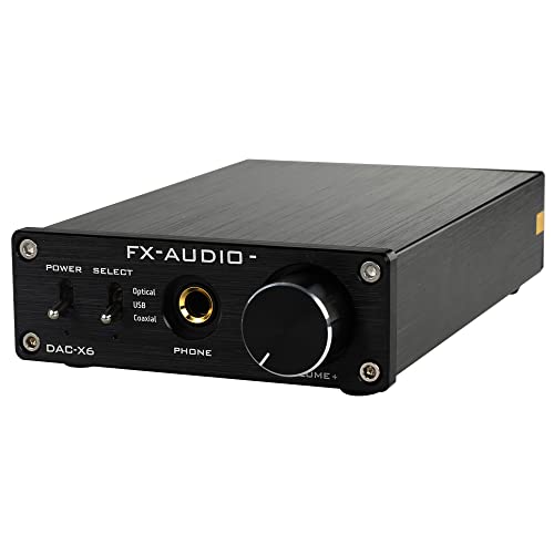 FX-Audio DAC-X6 Headphone amp Mini HiFi 2.0 Digital Audio Decoder DAC Input USB/Coaxial/Optical Output RCA/Headphone Amplifier 24Bit/96KHz DC12V (Black) - color: Black
