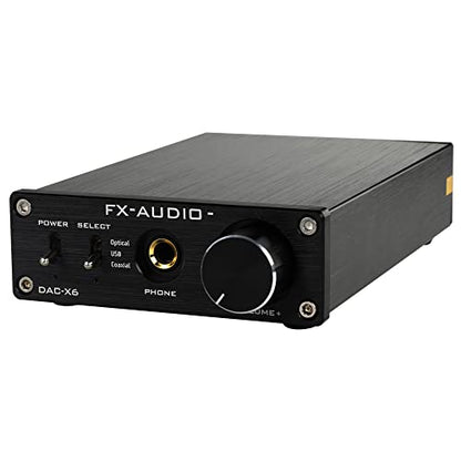 FX-Audio DAC-X6 Headphone amp Mini HiFi 2.0 Digital Audio Decoder DAC Input USB/Coaxial/Optical Output RCA/Headphone Amplifier 24Bit/96KHz DC12V (Black) - color: Black