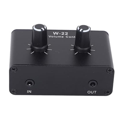 3.5mm Stereo Audio Selector Box with Line Volume Controller, 3.5mm 1/8" Aux Audio Volume Control Attenuator, Stereo for PC CD Player Laptop, Plug & Play