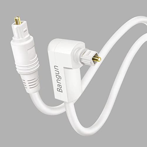 White Optical Audio Cable 10ft, Slim 90 Degree Digital SPDIF Toslink Optical Cord, Right Angle Fiber Optic Audio Cable for Sound Bar/TV/PS4/Xbox/Home Theater - size: 10ft