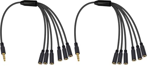 Poyiccot 3.5mm Headphone Splitter, 3.5mm Splitter 1 to 6 Ways 1/8inch TRRS Male to 6 Female Audio Headphone Cord for Earphone, Headset, Laptop, Phone, 1.5ft (Pack of 2) - size: 3.5mm TRRS Cable 1.5ft (Pack of 2)