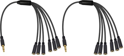 Poyiccot 3.5mm Headphone Splitter, 3.5mm Splitter 1 to 6 Ways 1/8inch TRRS Male to 6 Female Audio Headphone Cord for Earphone, Headset, Laptop, Phone, 1.5ft (Pack of 2) - size: 3.5mm TRRS Cable 1.5ft (Pack of 2)