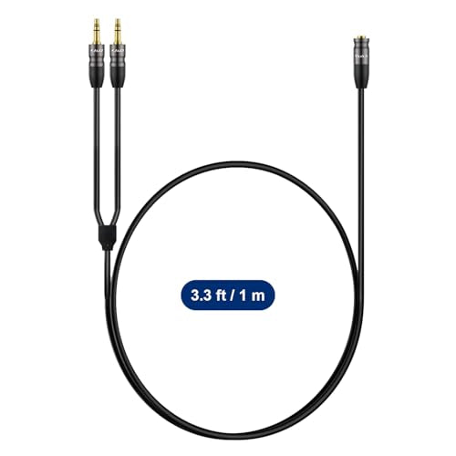 J&D 3.5 mm to 2X 3.5 mm Cable, Gold Plated Joint Copper Shell Heavy Duty 3.5mm 1/8 inch TRS Female to Dual 3.5 mm 1/8 inch TRS Male Y-Splitter Stereo Audio Adapter Cable, 3.3 Feet - size: 3.3 Feet