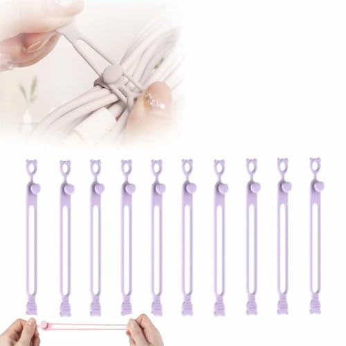 Silicone Cable Straps Cord Organizer,2025 NEW Data Cable Organizer for Bundling Earphone, Phone Charger, Computer Cords, Multipurpose Reusable Cable Ties Wire Organizer (10, Pouple) - color: Pouple