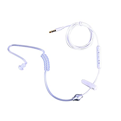 One Ear Headphone with Mic, Single in Ear Earbud Wired 3.5mm with Volume Control, FBI Agent Bodyguards Hollow Air Tube Mono Earphone
