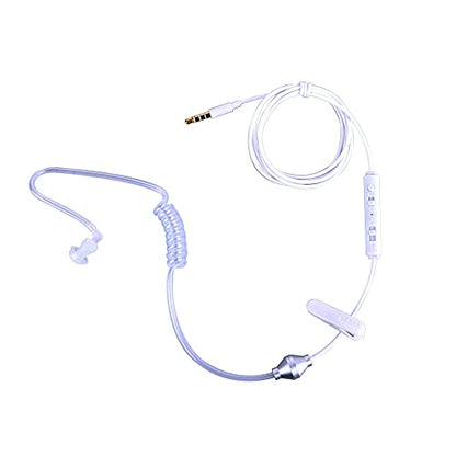 One Ear Headphone with Mic, Single in Ear Earbud Wired 3.5mm with Volume Control, FBI Agent Bodyguards Hollow Air Tube Mono Earphone