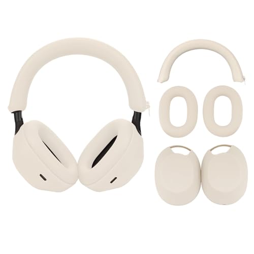 3 Set Case Cover for Sony WH-1000XM5 Headphones,Embody Ear Pad Cover/Headband Cover/Ear Cover Soft Silicone Headphones Accessories（Off White） - color: Off White