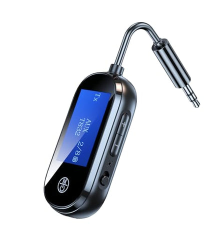 Bluetooth 5.3 Transmitter Receiver 2 in 1 with LCD Screen | Bluetooth Low Latency AUX Adapter for TV/Airplane/Car/Home Stereo, Bluetooth Audio Adapter for Headphones, Plug and Play - style: Single Link