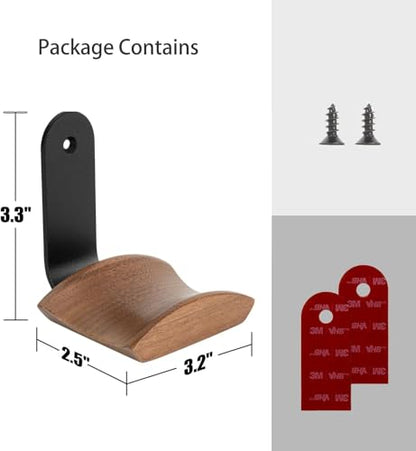 Walnut Wood Headset Holder with Adhesive or Screw Headset Wall Mount Holder | Headphone Holder with 6cm Wide Walnut Headrest,Curved Headphone Hanger with Black Metal Bracket for Over Ear and Gaming