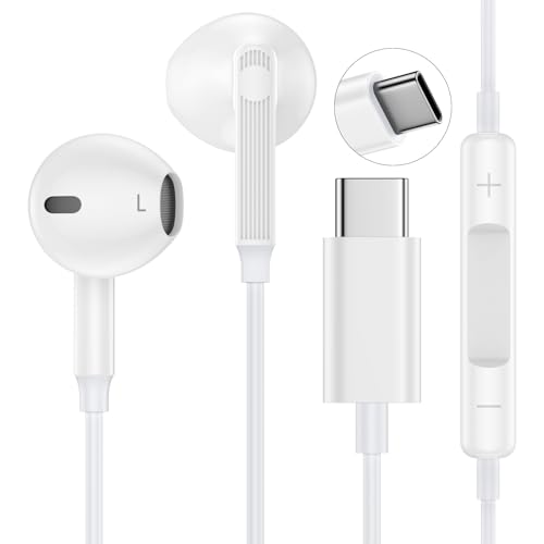 USB C Headphones Wired USB C Earbuds in-Ear Plugs for iPhone 17E/17 Pro Max - color: White